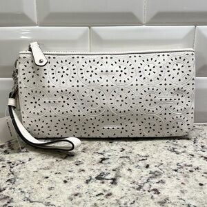 Coach Op Art Laser Cut Leather Clutch NWT
